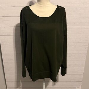 Women’s Olive Green Button-Shoulder Sweater